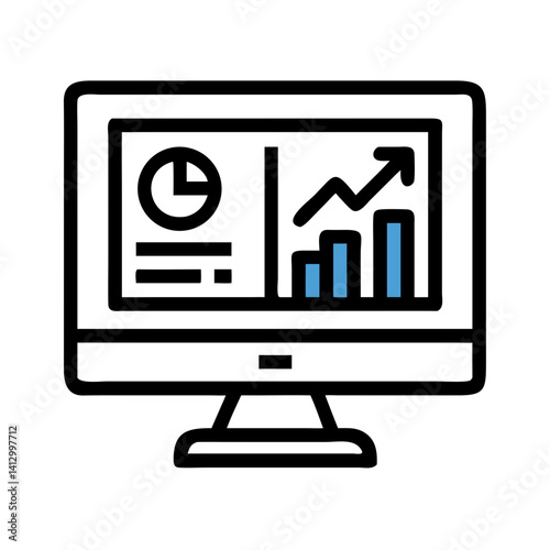 Computer with Graph Icon Representing Financial Analysis