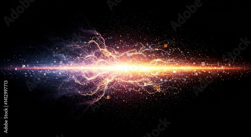 Energy Stream - Abstract of a glowing energy stream with elements, perfect for technology or science concepts