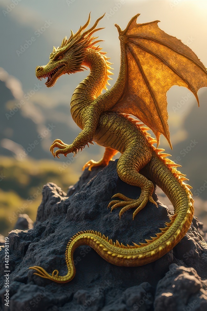 Fototapeta premium Majestic Golden Mountain Dragon