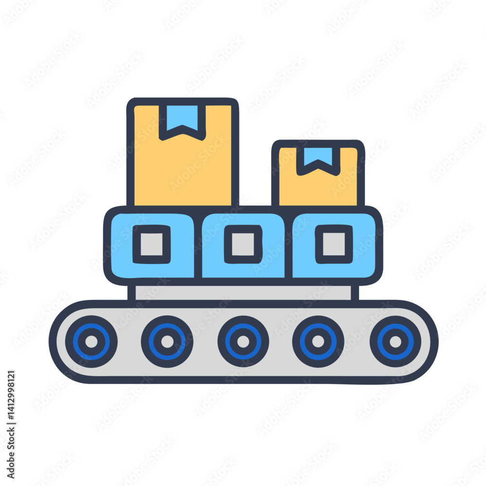 Conveyor with Boxes Icon Representing an Automated System Conveyor with Boxes Icon Representing an Automated System