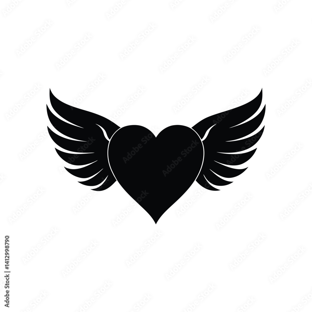 Fototapeta premium heart with pair of wings silhouette