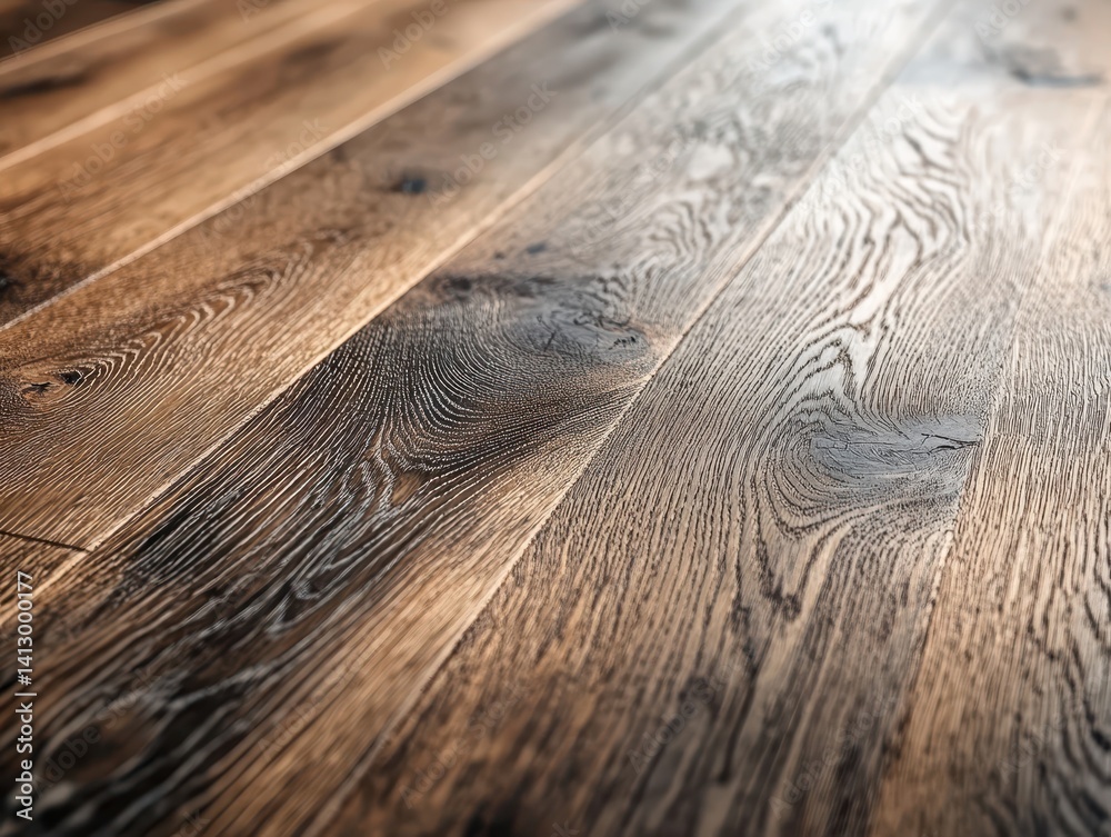 Premium Aged Oak Wood Flooring Close Up with Rich Grain Pattern and Warm Natural Tones