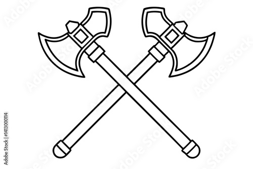 Crossed Battle Axe Icon – Flat Weapon Symbol for Game Design and Fantasy Themes

