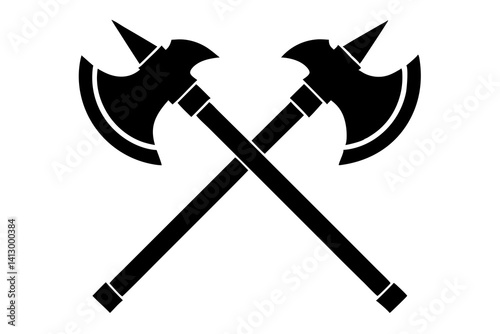 Crossed Battle Axe Icon – Flat Weapon Symbol for Game Design and Fantasy Themes

