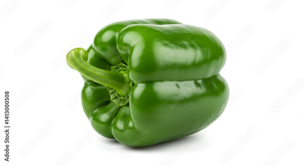 Fresh Green Bell Pepper - Single, ripe green bell pepper isolated on white background. Vibrant color, perfect for healthy recipes Fresh Green Bell Pepper - Single, ripe green bell pepper isolated on white background. Vibrant color, perfect for healthy recipes