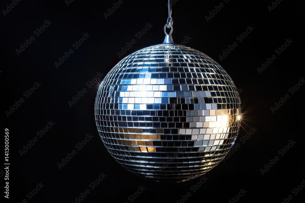 Premium Disco Mirror Ball with Dynamic Light Reflections on Dark Background for Nightlife and Celebration Themes in Contemporary Photography