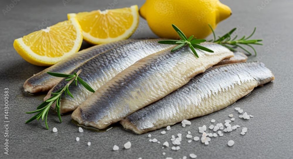 Fresh Herring Filets with Lemon and Rosemary - Three delicious herring filets seasoned with rosemary, lemon slices, and sea salt. A perfect appetizer or light meal Fresh Herring Filets with Lemon and Rosemary - Three delicious herring filets seasoned with rosemary, lemon slices, and sea salt. A perfect appetizer or light meal