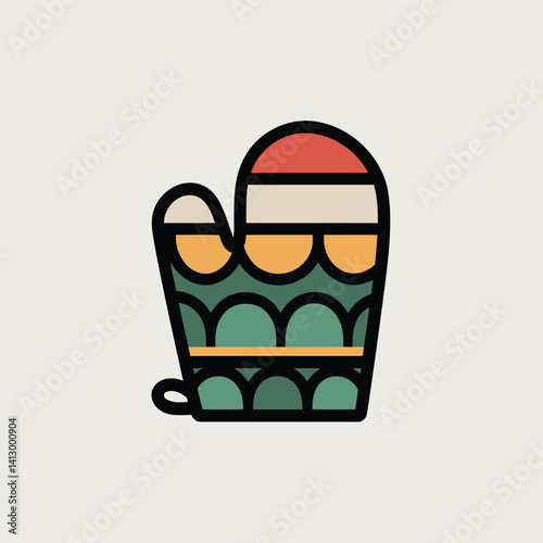 Adorable Vector Oven Mitt with Thumb Detail in Flat Style for Kitchen Illustration Projects