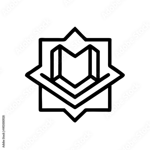 A bold, geometric starburst emblem representing unity and perspective with strong black lines and a clean white background.