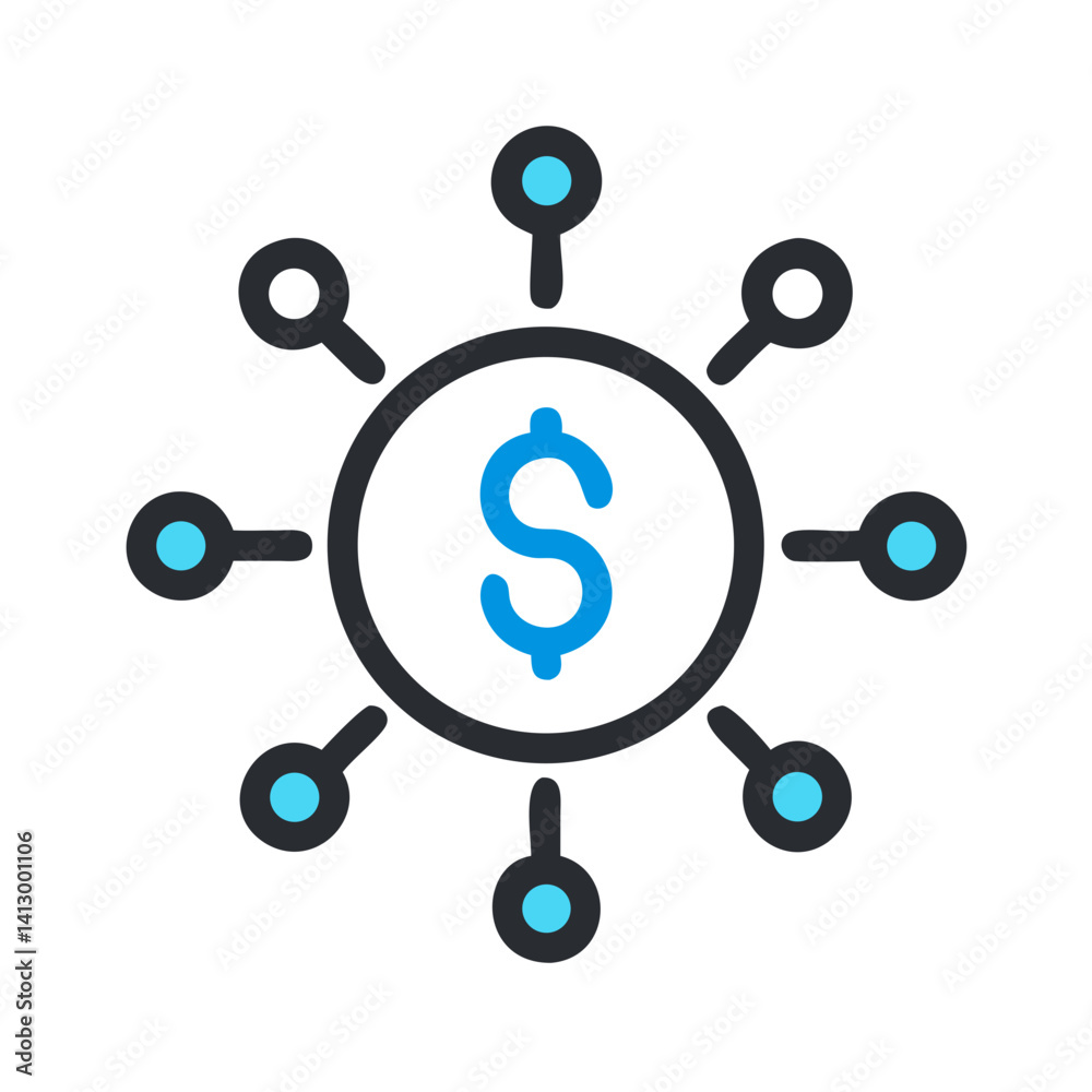 Dollar in Network Icon Representing Digital Finance Dollar in Network Icon Representing Digital Finance