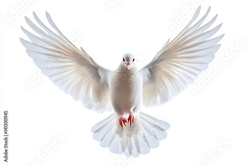 Obraz na płótnie Pure White Dove Flying Gracefully Against Clean Studio Background Perfect for Peace Love and Wedding Symbolism w salonie