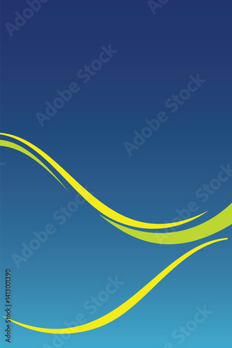 abstract background with dynamic green waves flowing over a deep blue gradient