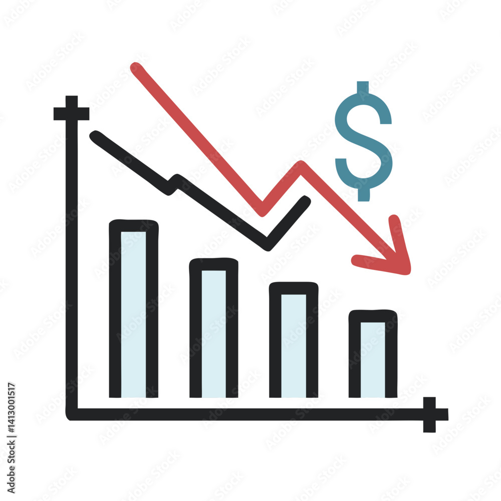 Downward Graph Icon Representing Financial Decline Downward Graph Icon Representing Financial Decline