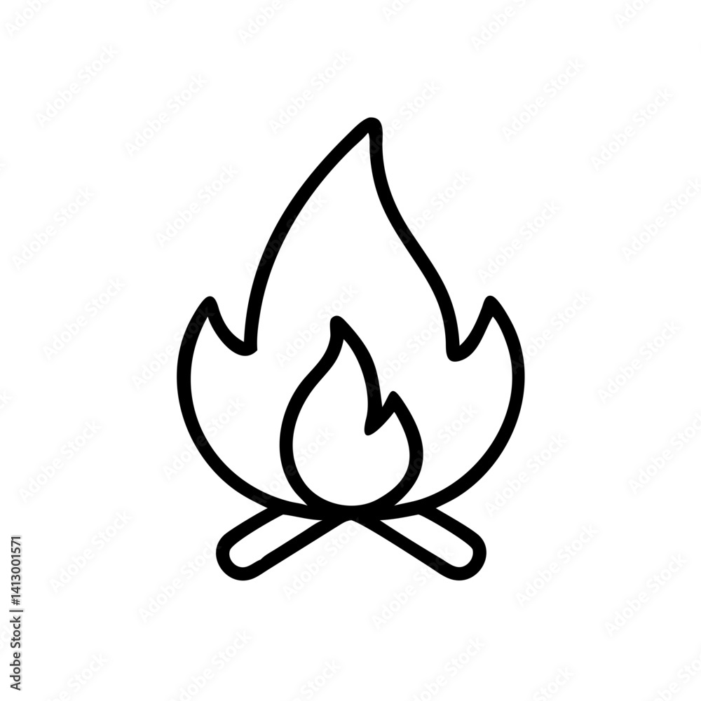 A crackling campfire's warm embrace on a cool night, a simple line art design. A crackling campfire's warm embrace on a cool night, a simple line art design.