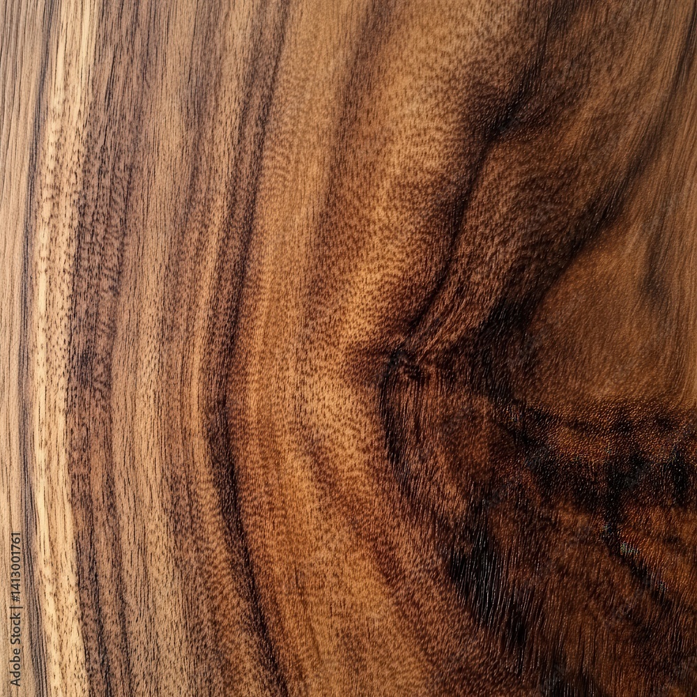 Rich Walnut Wood Grain Close Up with Natural Organic Patterns and Warm Brown Tones for Luxury Interior Design