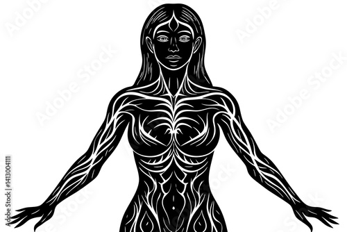 Minimalist Female Body Line Drawing – Adult Woman Anatomy Vector

