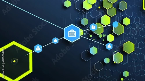 Abstract digital network with connected hexagons