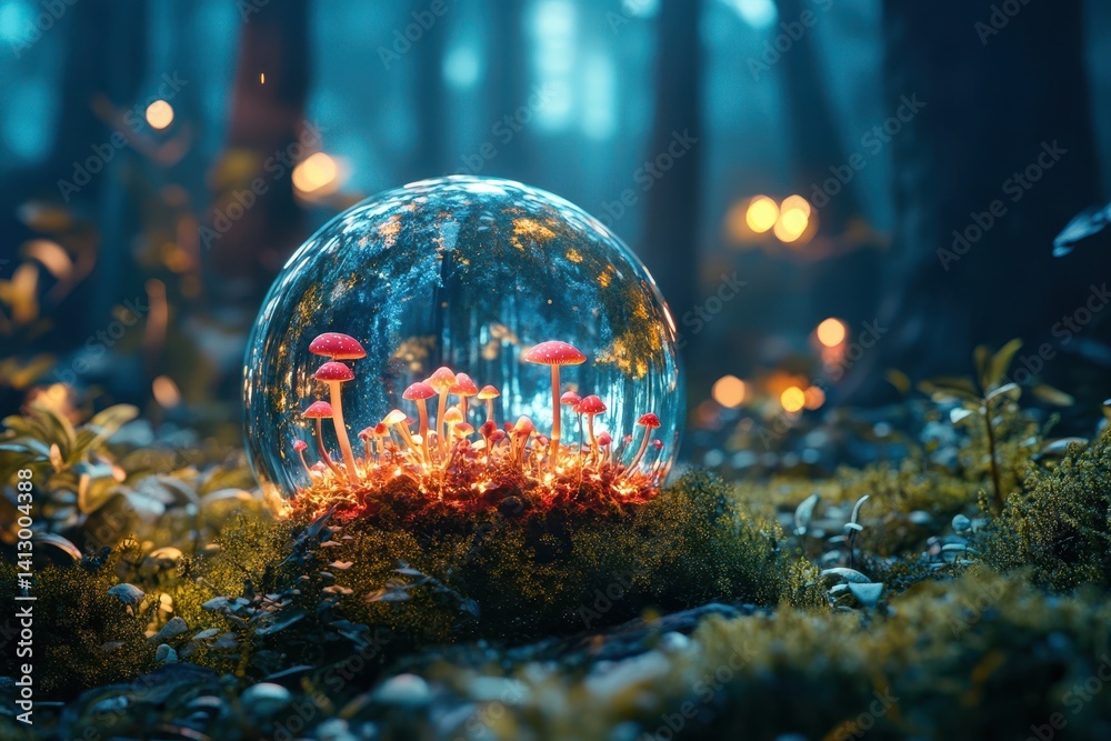 Sustainable Earth in Mystical Night Forest Glowing with Bioluminescent Flora Environmental Conservation Concept