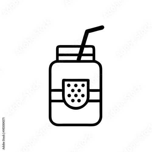 Refreshing summer beverage in a mason jar with a straw, bold black line art style.