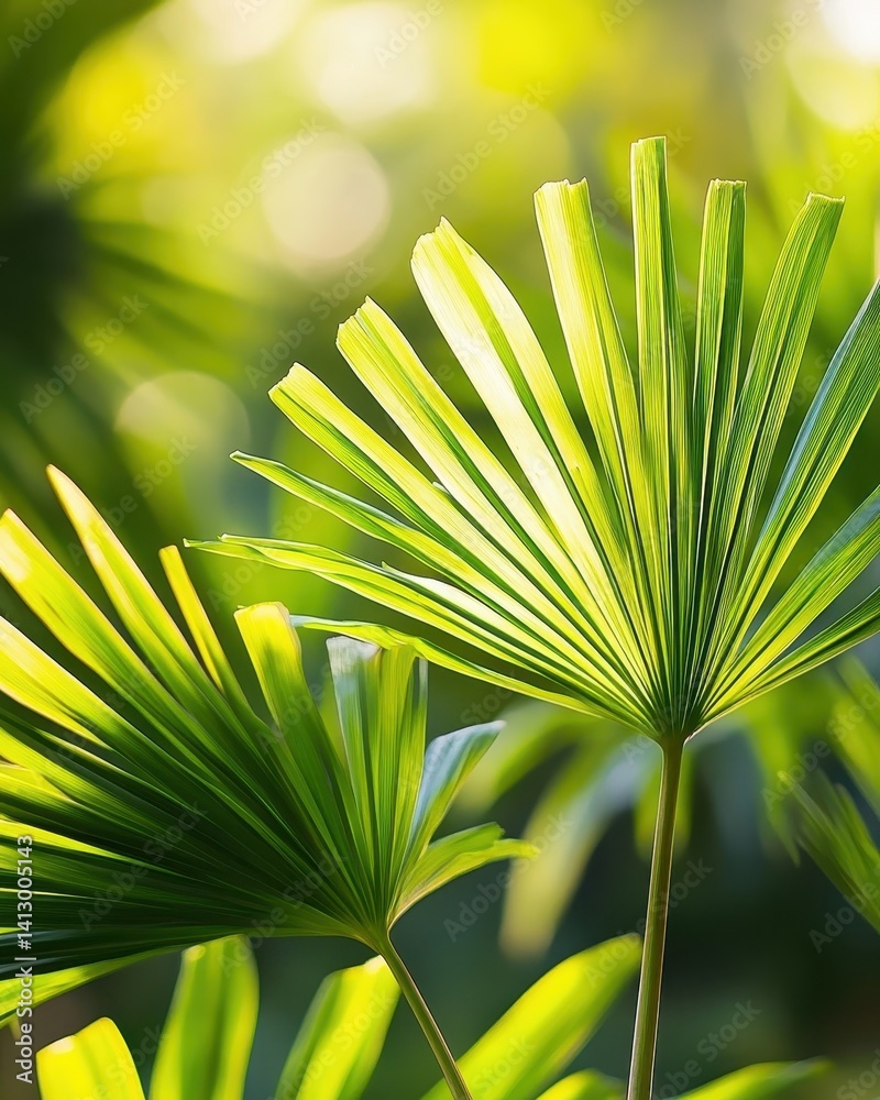 Tropical Palm Leaves in Natural Sunlight Creating Lush Shadow Patterns for Wellness and Lifestyle Themes
