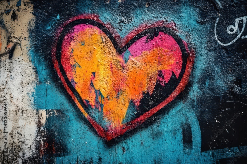 Urban Love Expression Vibrant Graffiti Heart Wall Art in Contemporary Street Style