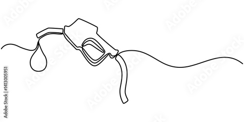 Gasoline pump nozzle sign hand drawn with single one continuous line. Fuel pump petrol station. Vector refuel service illustration, Gas Station Doodle Icon. Hand Drawn Symbol Vector, refueling car.   