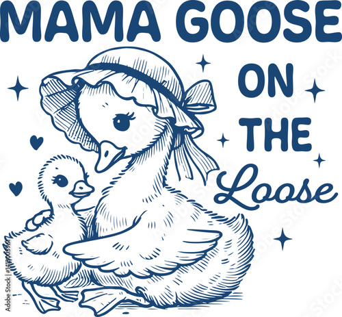 Adorable Mama Goose Collection – Goose with Baby Ducks in Funny and Wholesome Motherhood Illustrations for Moms and Caregivers