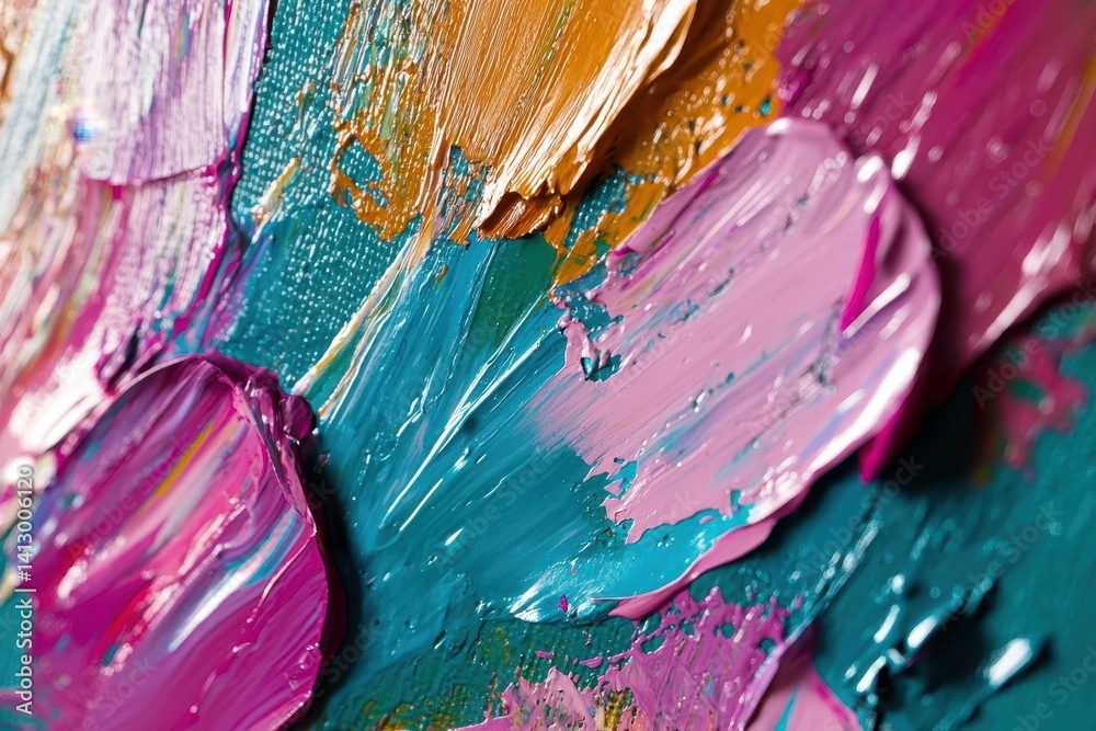 Vibrant Abstract Fluid Art Painting with Rich Textural Elements and Modern Color Harmony Creating Depth and Movement