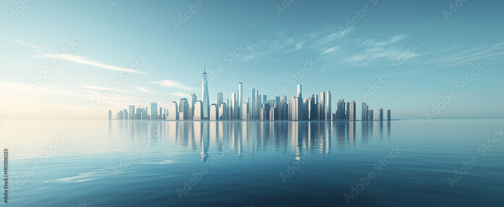 Fototapeta premium Three-dimensional city skyline reflection