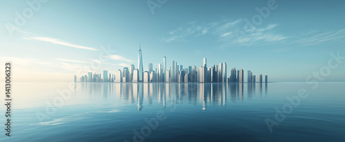 Three-dimensional city skyline reflection
