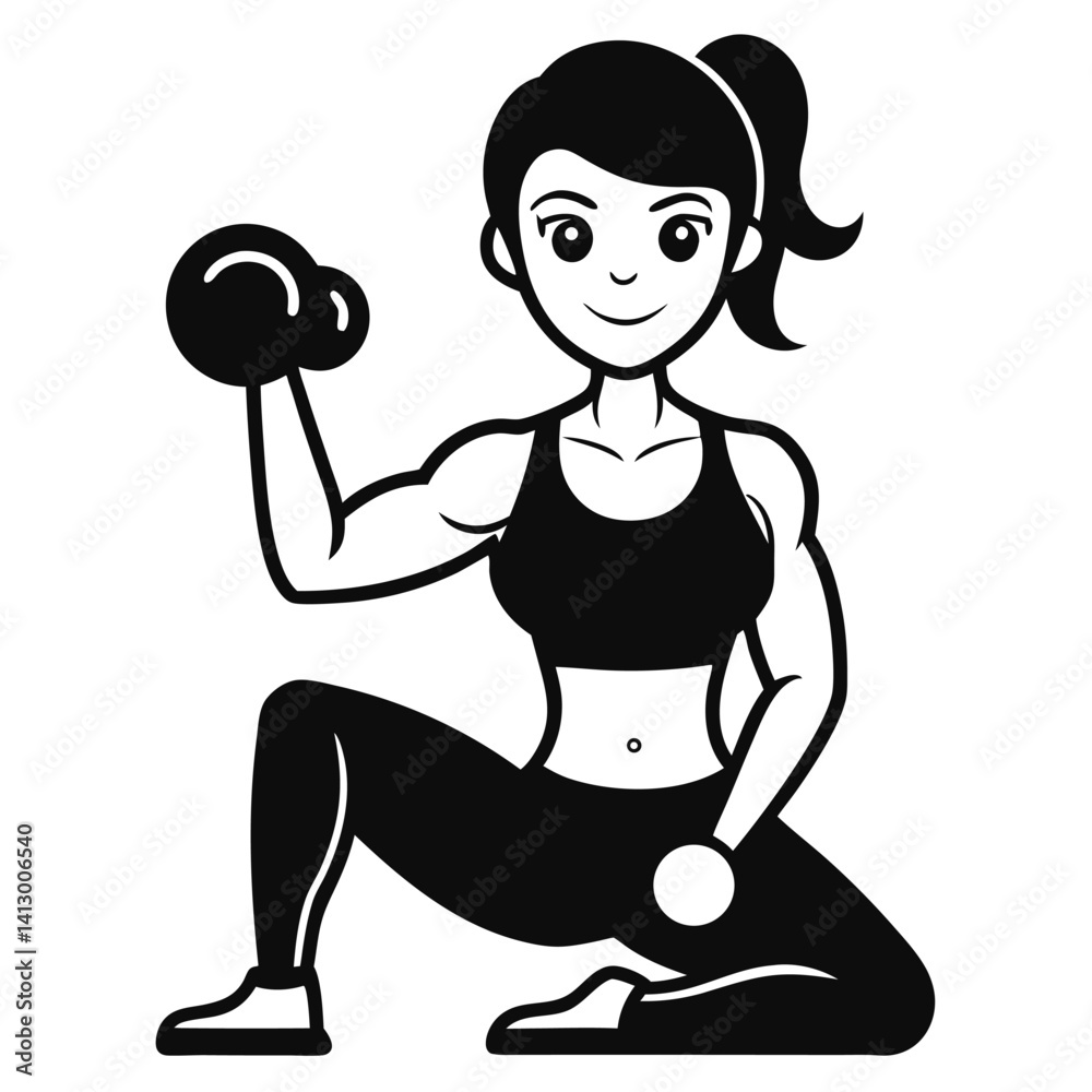 Strong Woman Lifting Weights Cartoon Illustration Strong Woman Lifting Weights Cartoon Illustration