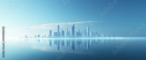 Three-dimensional city skyline reflection