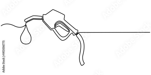 Gasoline pump nozzle sign hand drawn with single one continuous line. Fuel pump petrol station. Vector refuel service illustration, Gas Station Doodle Icon. Hand Drawn Symbol Vector, refueling car.   
