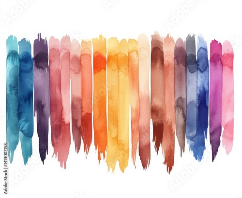 Colorful Watercolor Strokes Art Studio Digital Artwork isolate on white background