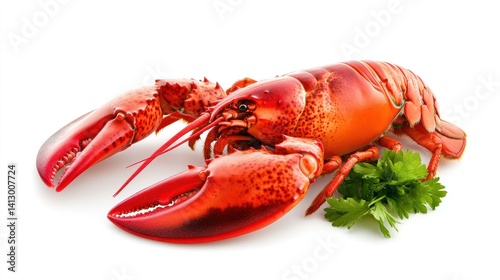 Cooked lobster, parsley, white background