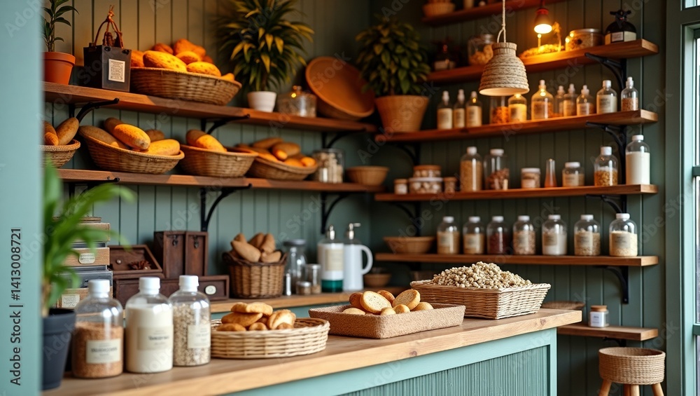 Fototapeta premium Charming Bakery Shop Displaying Fresh Goods