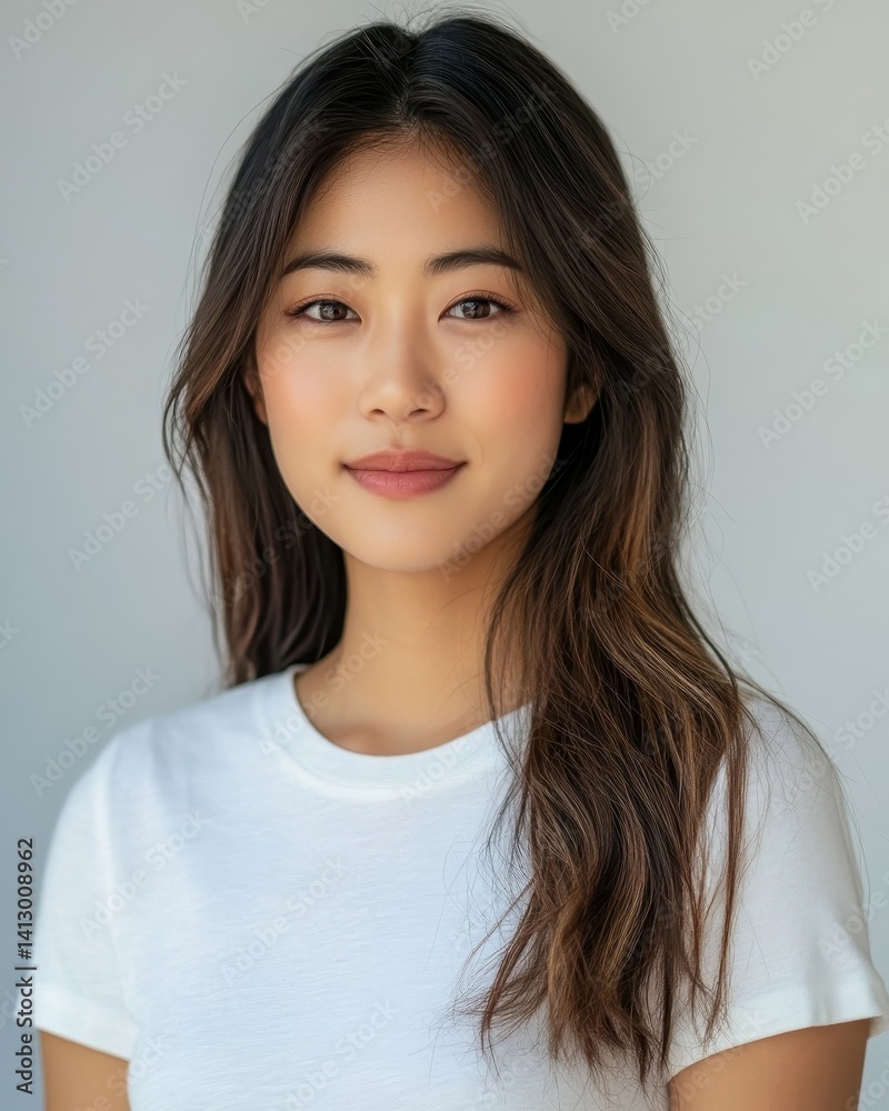 Contemporary Asian Youth Portrait Natural Beauty with Minimalist Background and Soft Professional Studio Lighting Perfect for Modern Advertising
