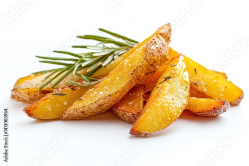Obraz na płótnie Crispy Golden French Fries Arranged in Modern Composition on Clean White Background Perfect for Restaurant Menu and Food Marketing w salonie