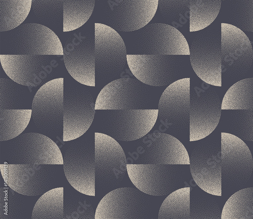 Abstract vector pattern with shifted stipple circles and gradient halftone effect. Seamless dotwork texture with endless layout. Ideal for wallpapers, prints, textiles and fashion-forward design ideas