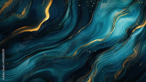 Obraz na płótnie Dynamic Ocean Waves Abstract in Deep Turquoise and Metallic Gold Creating Fluid Art Pattern for Luxury Maritime Design w salonie