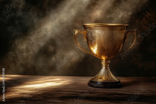 Obraz na płótnie Elegant Golden Victory Trophy Illuminated on Vintage and Success Concepts w salonie