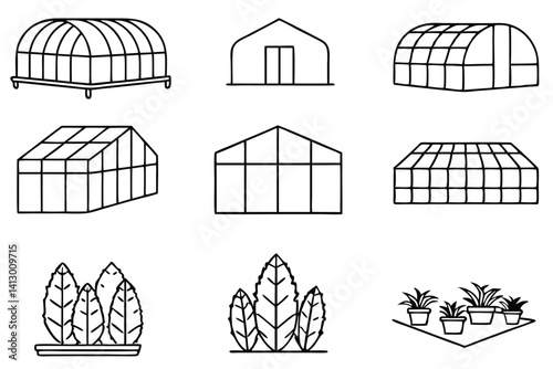 Collection of Greenhouse Farming Types on White Background