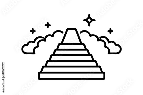 Heaven or Paradise with Stairs, Clouds, and Stars Icon

