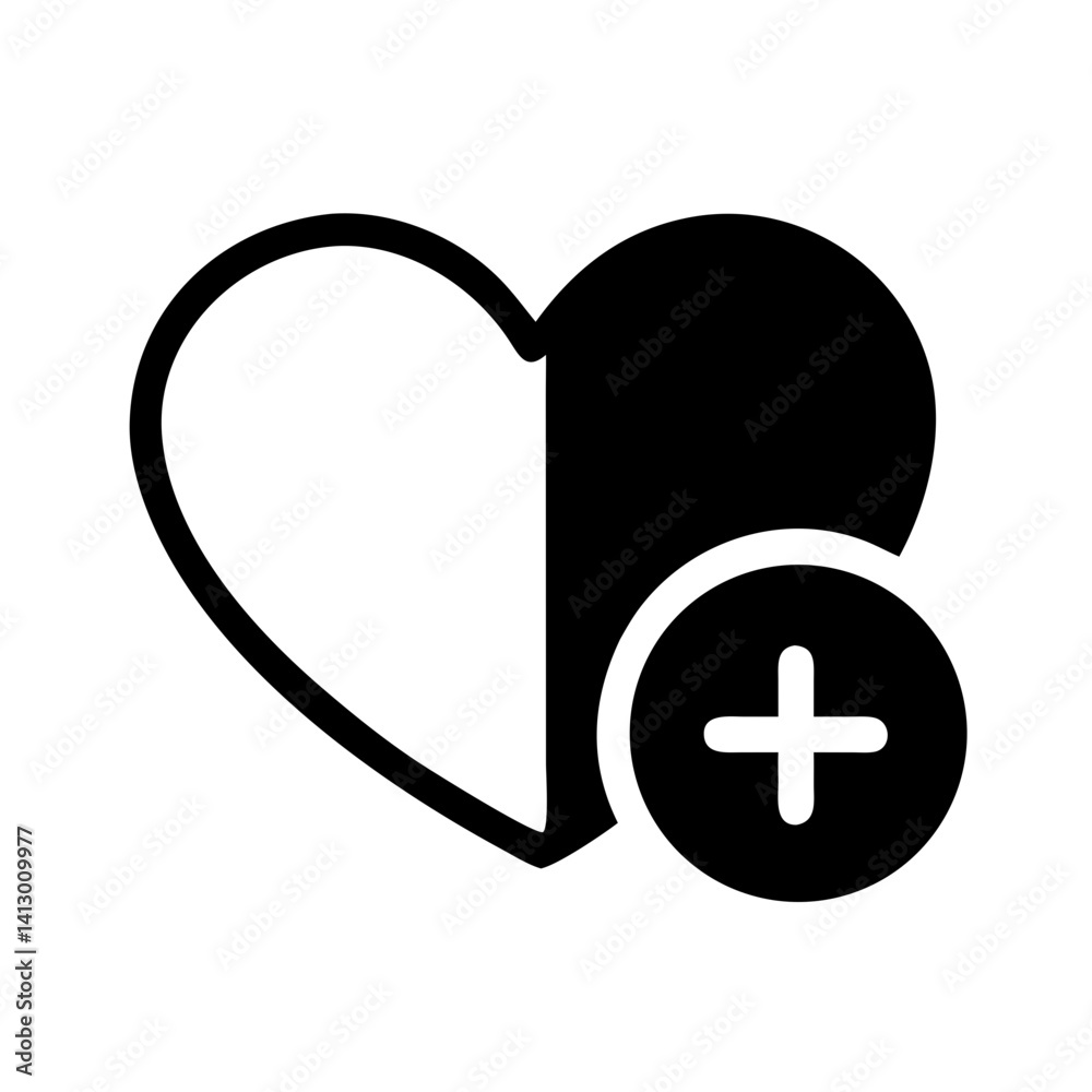 Obraz premium Heart with Plus Icon – Add to Favourites and Like Symbol