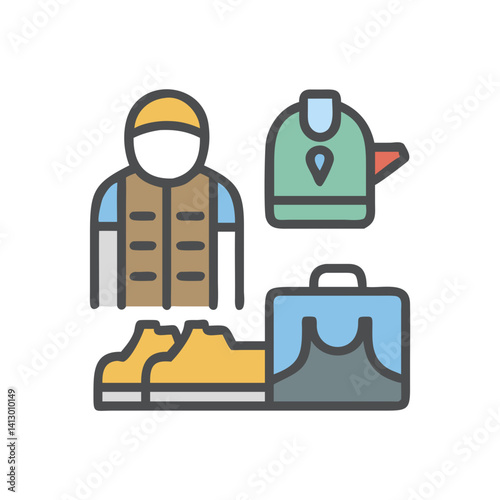Hiking Outfit Icon – Outdoor Clothing and Adventure Gear Symbol
