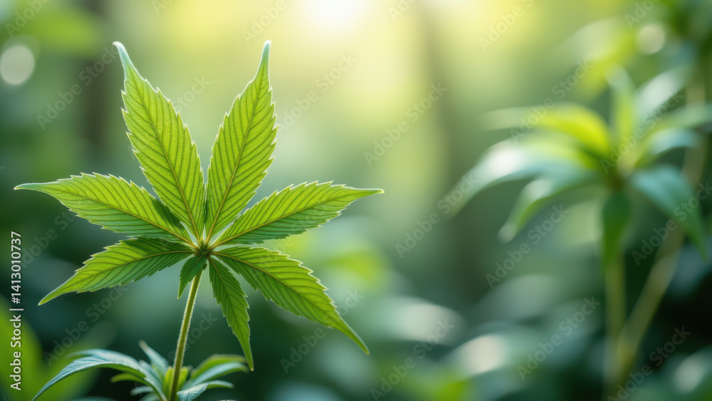 A close-up of a cannabis plant leaf with bright sunlight streaming through. A close-up of a cannabis plant leaf with bright sunlight streaming through.