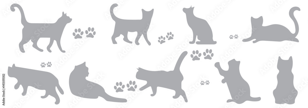 Silhouettes of Cats in Various Poses, cat vector illustration. Halloween elements Silhouettes of Cats in Various Poses, cat vector illustration. Halloween elements