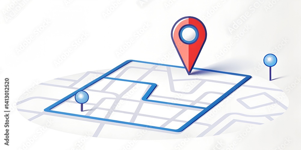 Fototapeta premium Top view of a map with destination target point concept. 3D Rendering