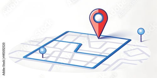 Top view of a map with destination target point concept. 3D Rendering