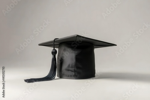 Obraz na płótnie Professional College Graduation Mortarboard Cap with Black Tassel Floating in Clean Studio Space Perfect for Educational Achievement and Academic Success w salonie